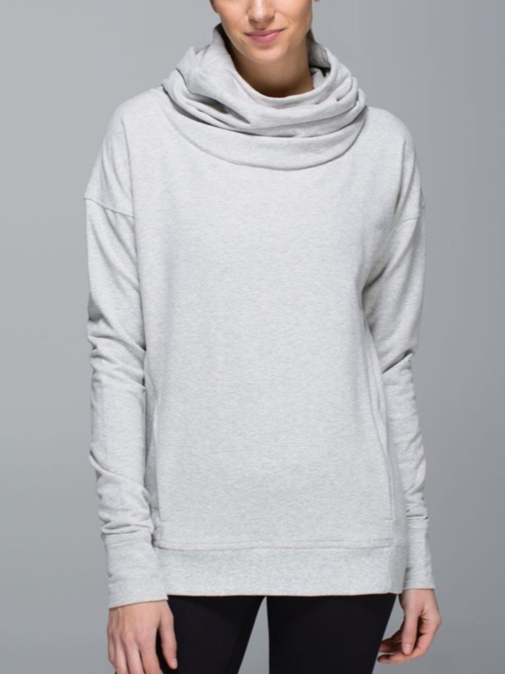 Lululemon 🍋 Stress Less Hoodie Long Funnel Neck Terry Cloth Heathered Light Grey